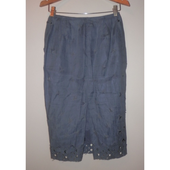 LAFAYETTE 148 Skirt 4 Navy Blue Cutouts Straight L - Picture 3 of 4